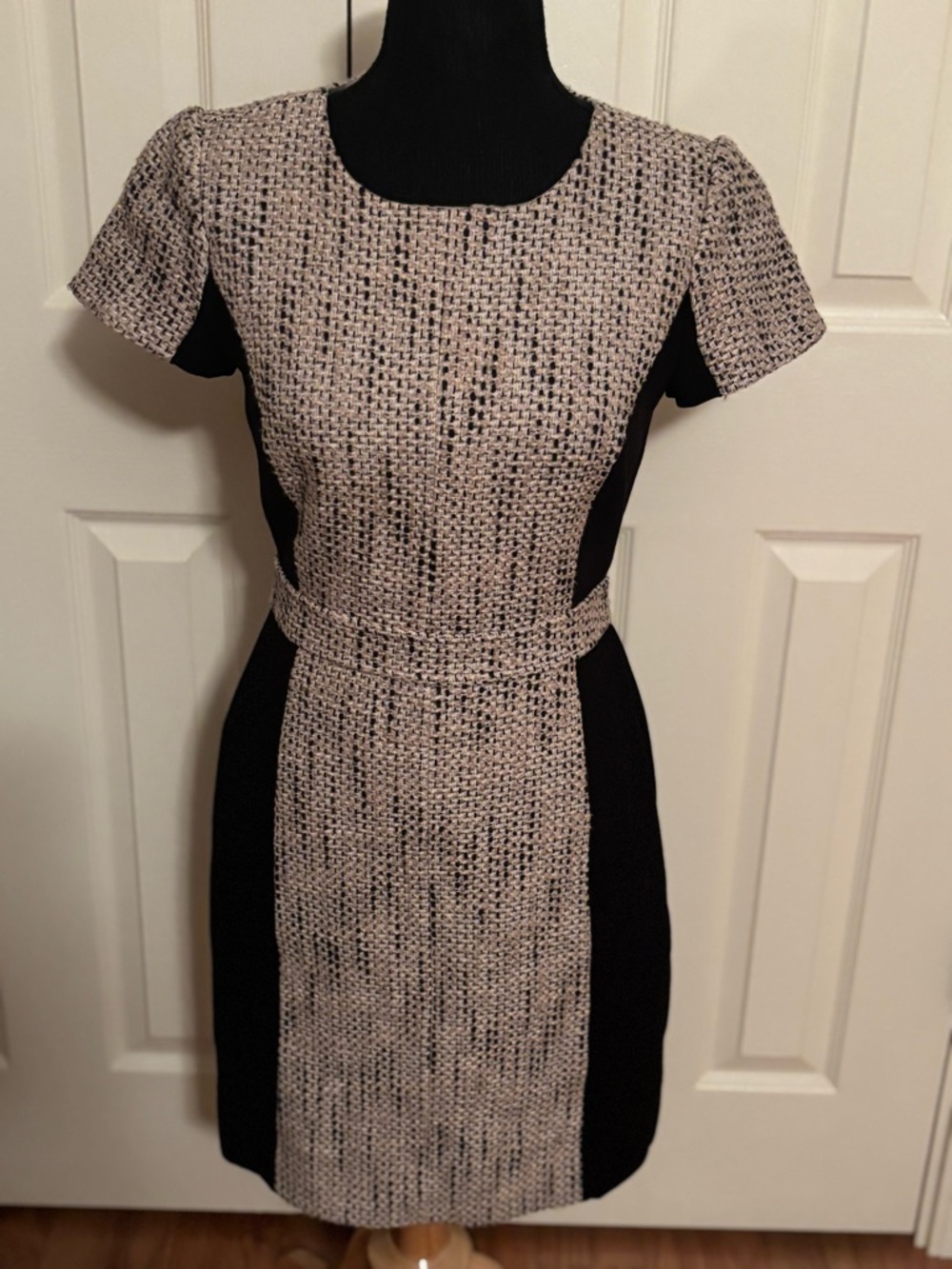 J CREW  Black and Cream Colorblock Tweed Sheath Dress size 0